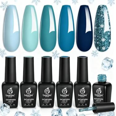 Imagem de beetles Gel Polish Conjunto De Esmaltes Em Com 6 Peças: Azul, Verde, Glitter Escuro, Azul-Petróleo, Azul-Marinho, Tons Joias, Kit Brilho, Imersão Uv, Faça Você Mesmo, Presente Manicure Para Meninas