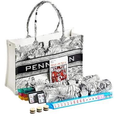 Imagem de Conjunto de azulejos New American Mahjong, 166 azulejos brancos premium, 4 racks/empurradores coloridos multifuncionais, conjunto de jogo Mahjong, bolsa de lona tridimensional ecológica de grande