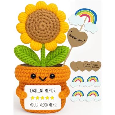 Imagem de Frabaca Funny Christmas Mentor Gift for Women Men - Positive Crochet Sunflower Plant Plush - Teacher Appreciation Thank You Desk Decor for Her or Him