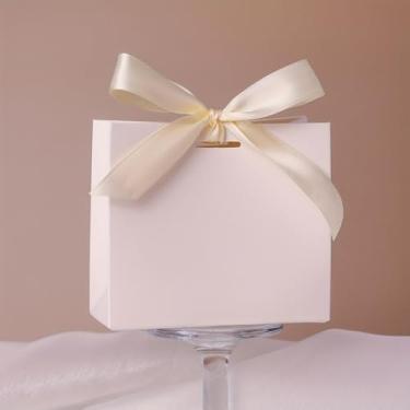 Imagem de 5 peças de caixa de lembrancinhas de casamento com fita de laço - mini sacos de presente de papel, lembrancinhas de chá de panela para convidados, aniversário, dia das mães, Natal, Halloween e