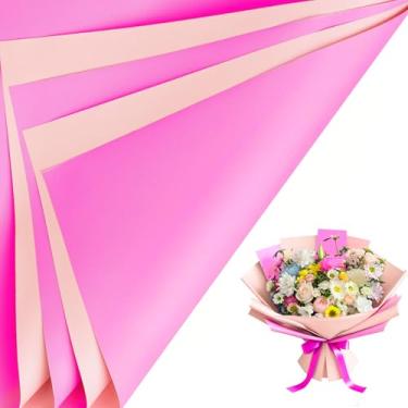 Imagem de LeZakaa 20 folhas de papel de embrulho de flores, impermeável, reversível, buquê floral, rosa choque, design rosa claro para dia dos namorados, dia das mães, festa, aniversário, casamento, chá de