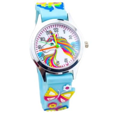 Imagem de Chewtoyo Relógio de pulso com mostrador moderno para crianças, relógio simples e clássico, pulseira de silicone, desenho animado, feminino, feminino