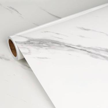 Imagem de Wallink Papel de contato de mármore brilhante para bancadas à prova d'água papel de parede de mármore branco descasque e cole 48 x 39 cm papel de contato brilhante para bancada branco envoltório de