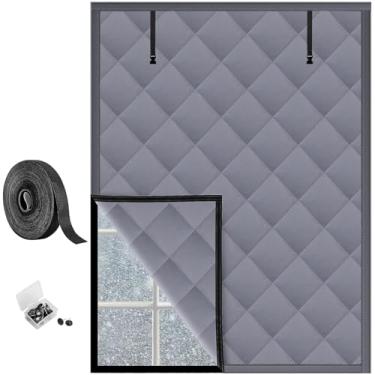 Imagem de TECUUL Isolamento de janela para inverno, kit de isolamento de janela de inverno, 129 x 163 cm, tecido Oxford cinza, cortina térmica à prova de som para sótão, quarto, cozinha, banheiro, trailer