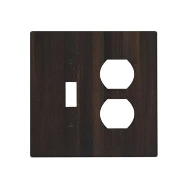 Imagem de Nadoabtm Wallplates rústico vintage marrom escuro grão de madeira 1 interruptor duplo placa elétrica GFCI capas decorativas para interruptor de luz para decoração de casa de fazenda