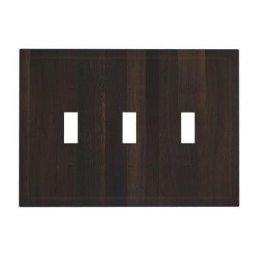 Imagem de Nadoabtm Placas decorativas para interruptores rústicos vintage marrom escuro grão de madeira 3 gangues placa de parede placa frontal triplo interruptor de luz painéis elétricos de parede para casa de