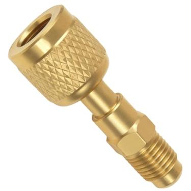 Imagem de Adaptador de latão R32 R454B, adaptador de latão refrigerante para tanques A2L/R-32/R-454B, rosca reversa macho 1/10.2 cm SAE-LH fêmea 1/10.2 cm