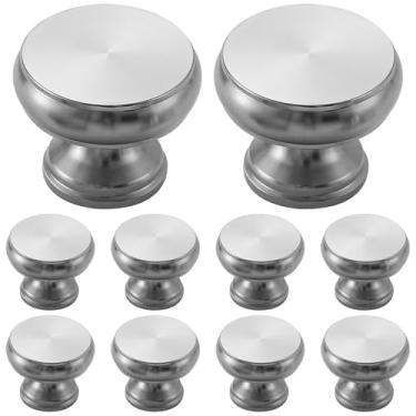 Imagem de Conjunto de 10 puxadores redondos prateados para armários de cozinha e banheiro, design de furo único, alumínio espacial com parafusos
