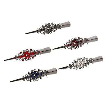 Imagem de barenx Pacote com 5 prendedores de cabelo femininos vintage com flores de cristal para acessórios de beleza e grampo de cabelo