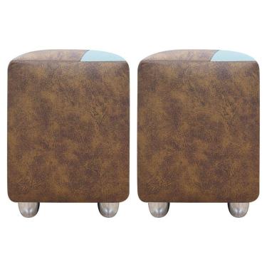 Imagem de Kit 2 Puffs Decorativos Quadrado Urban - Peroba-Bege Corino