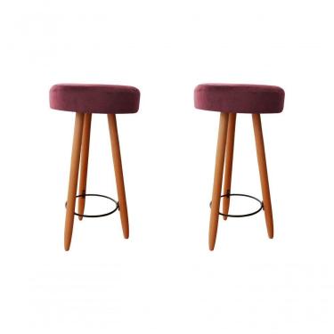 Imagem de Kit Duas Banqueta Alta Para área Gourmet Balcão Pés Palito Suede Rosê Eli Móveis E Decoração