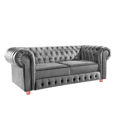 Imagem de Namoradeira Chesterfield Bourbon 3 Lugares Via Encanto Veludo Cinza Claro