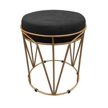 Imagem de Puff Babu Suede Preto Base Dourado