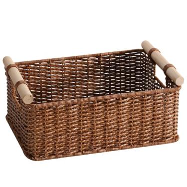 Imagem de Cesta grande de armazenamento de tecido vintage com alça, caixa elegante e decorativa para sala de estar, estante de livros, cozinha