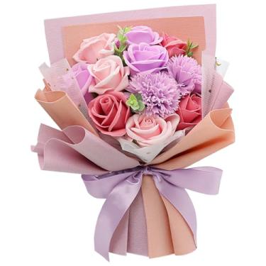 Imagem de Buquê de rosas de amor em caixa de presente, rosas de sabão preservadas sem manutenção, arranjo de flores falsas de luxo, decoração romântica elegante para o dia das mães dos namorados e aniversários