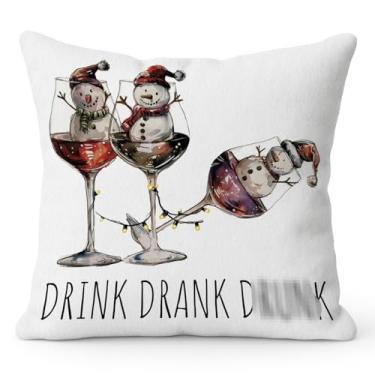 Imagem de Elefeltclave Capas de almofada engraçadas de Natal, boneco de neve, vinho, 45,7 x 45,7 cm, decoração de bar de Natal, boneco de neve, Natal, vinho, decorativo, para bar, sofá, quarto, sala de estar