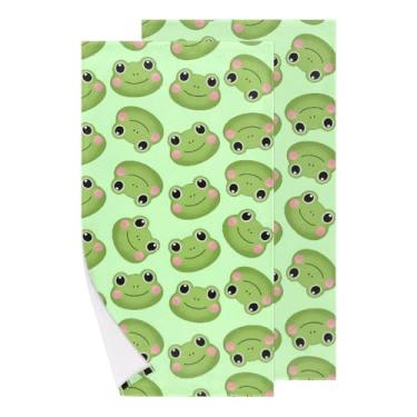 Imagem de Ackutea Conjunto de 2 toalhas de mão para crianças - Sapo fofo macio altamente absorvente toalha de banho para banheiro berçário cozinha dormitório decoração - presente ideal