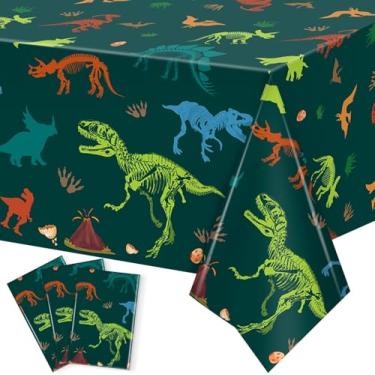 Imagem de Pacote com 3 toalhas de mesa Happy Birthday – Capas de mesa descartáveis de PE grosso premium com revestimento impermeável PEVA, toalhas de mesa de plástico ecológicas para decorações de festa de