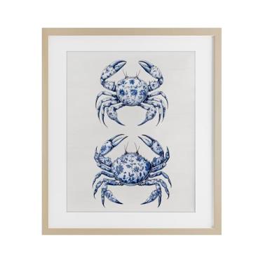 Imagem de Stupell Industries Vintage Toile Crabs Birch Impressão emoldurada sob vidro, design por Lettered and Lined, 16 x 13