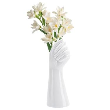 Imagem de Vaso de flores de cerâmica em forma de mão de 22,5 cm, vaso escultural de arte moderna para decoração de casa e escritório, vaso de flores decorativo para plantas