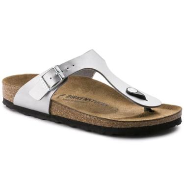 Imagem de Birkenstock Palmilha feminina Arizona macia - couro (unissex), Gizeh, prata, Birko-flor, 4-4.5 Women/2-2.5 Men