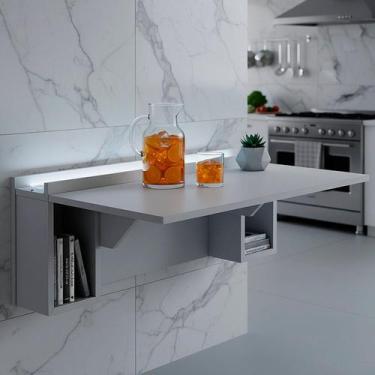 Imagem de Escrivaninha Mesa Dobrável com Nichos e Led Branco Frio Neon - JPF Móv