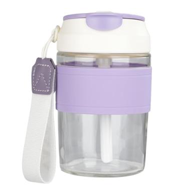 Imagem de Garrafa de vidro infantil portátil de 425 g, à prova de vazamento, garrafas de água de vidro fáceis de carregar, ideal para beber (roxo)