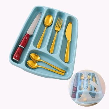 Imagem de Porta Talheres com Tampa 5 Divisórias – Organizador de talhares para Gavetas Plástico Resistente