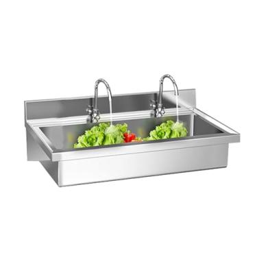 Imagem de Pia utilitária de montagem na parede com escorredor, pia comercial lavatório de mão de aço inoxidável, pia culinária de banheira de lavanderia para uso externo interno (100 cm/39,3 pol.)