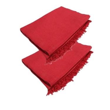 Imagem de Conjunto de mantas extragrandes para sofá (2 peças), dimensões 300 x 180 cm, material de algodão puro, com finalidades decorativas e protetoras. (2 Vermelha)