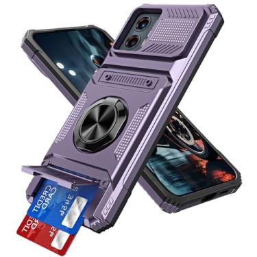 Imagem de LEMAXELERS Capa para Motorola Moto Edge 5G 2024 com suporte oculto para cartão [loja 2 cartões] Anel giratório magnético com suporte de camada dupla resistente à prova de choque para Moto Edge 5G 2024