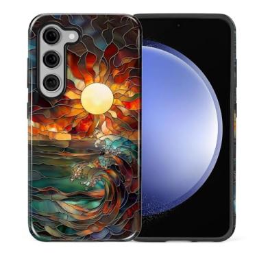 Imagem de Flivro Capa para Samsung Galaxy S23 Plus, capa rígida 2 em 1 PC e amortecedor interno de silicone, antiarranhões, à prova de impacto, design fino, vitral, ondas de sol