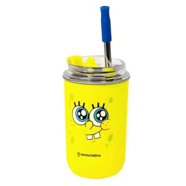 Imagem de Zonacriativa – Copo Neo com canudo 300ml Bob Esponja | Copo Térmico, Tampa c/Vedação por Pressão e Canudo c/Protetor de Silicone | Mobilidade e Conforto para Quem Não Abre Mão de Beber c/Canudo
