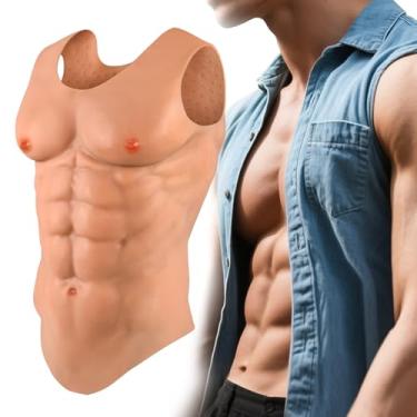 Imagem de YEEFAIRY Terno musculoso de silicone realista com sensação pesada, masculino, peito falso, abdômen, feminino, cosplay muscular, arrastar o dia das bruxas, colete (G, bronzeado)