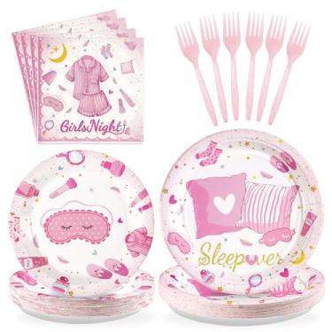 Imagem de 96 Pcs Sleepover Party Supplies Pink Pajama Pillow Fight Plates and Napkins Disposable Slumber Spa Makeup Tableware Set for Girls Ladies Night Birthday Bachelorette Party Decorations Serves 24