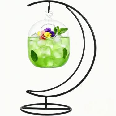 Imagem de Copos de martini de vidro para coquetéis criativos com suporte de ferro para de vinho transparente para bebidas e bar, bar, clube, preto transparente