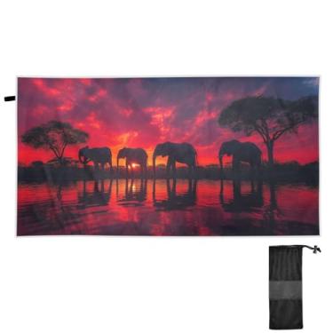 Imagem de Blueangle Toalha de praia Elefantes ao pôr do sol - Toalhas de viagem compactas e leves - Toalha de secagem rápida super absorvente para natação, acampamento e férias (360)