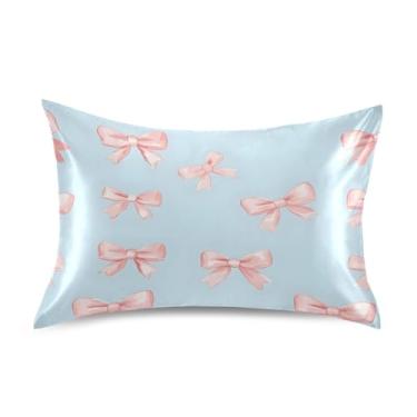 Imagem de Blueangle Fronha de cetim com laços rosa pequenos para cabelo e pele, tamanho padrão (51 x 66 cm) - Capas de almofada de cetim com fecho de envelope (246)