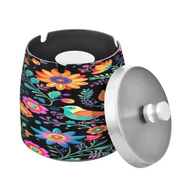 Imagem de Blueangle Cinzeiro de pássaros coloridos com tampa para cigarros, à prova de vento/chuva, aço inoxidável, sem fumaça, inodoro, cinzeiro para uso interno ou externo (525)