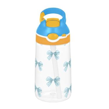 Imagem de ATTX Garrafa de água Blue Bows 473 ml - Garrafa de água reutilizável Tritan Sports & Travel com canudo e tampa de bico pop-up #415