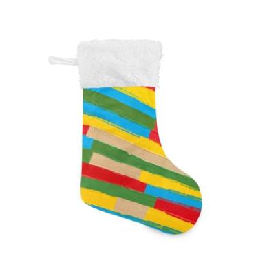 Imagem de GakkiGii Meias de Natal grandes com linhas coloridas vintage, decoração de Natal para parede de lareira de árvore, 45 x 31 cm