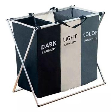 Imagem de Cesto Organizador De Roupas Sujas Dobrável 3 Compartimentos