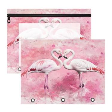 Imagem de SEHANY Pasta de lápis flamingo rosa com 3 anéis - bolsa de documentos com zíper tamanho A4 com janela transparente para sala de aula, escritório, 2 peças