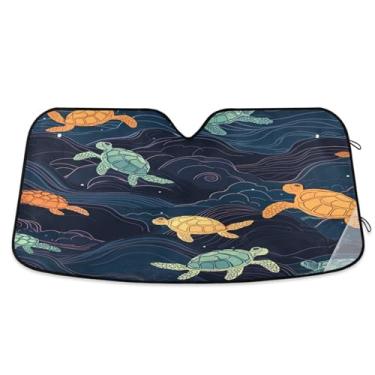 Imagem de ATTX Para-brisas de carro de tartarugas azuis escuras 139.7 cm x 70.1 cm Protetor solar universal com proteção UV, persiana de janela frontal automática dobrável para caminhões Sedans SUVs #443