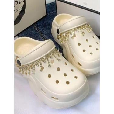 Imagem de Correntes elegantes de strass penduradas para tamancos, borla de cristal destacável de luxo, acessórios de berloque cintilante para mulheres e meninas sandálias de crocodilo da moda, One Size, Metal