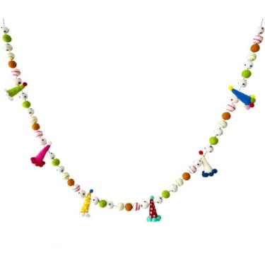 Imagem de Guirlanda de bola de feltro personalizada pré-amarrada, faixa reutilizável de feliz aniversário, guirlanda de feltro arco-íris, decorações de aniversário coloridas, chapéus de festa fofos para