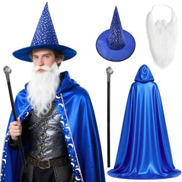 Imagem de PANMAY Fantasia de bruxo para adultos, capa de bruxo, estrelas, mágico, cosplay, fantasia renascentista, Halloween