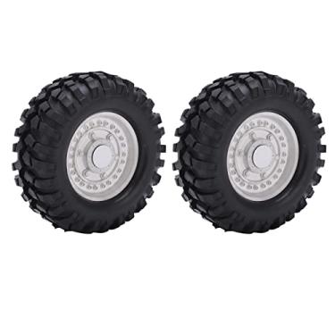Imagem de Cuofyunl 2 peças de pneus de cubo de roda rc, pneu de borracha de roda de liga de alumínio durável para cc01 mst d90 scx10 1/10 rc pneu de carro de escalada (Prata)