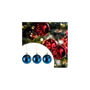 Imagem de Kit Bolas Natalinas para Decoração de Árvores, Azul, 24 Peças, 6cm de Diâmetro, Plástico, com Glitter e Efeito Espelhado
