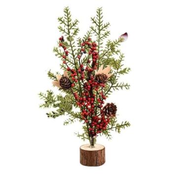 Imagem de Mini árvore de Natal em vaso de 26 cm com flores e folhas, planta artificial para decoração de sala de aula para escritório (estilo 2)